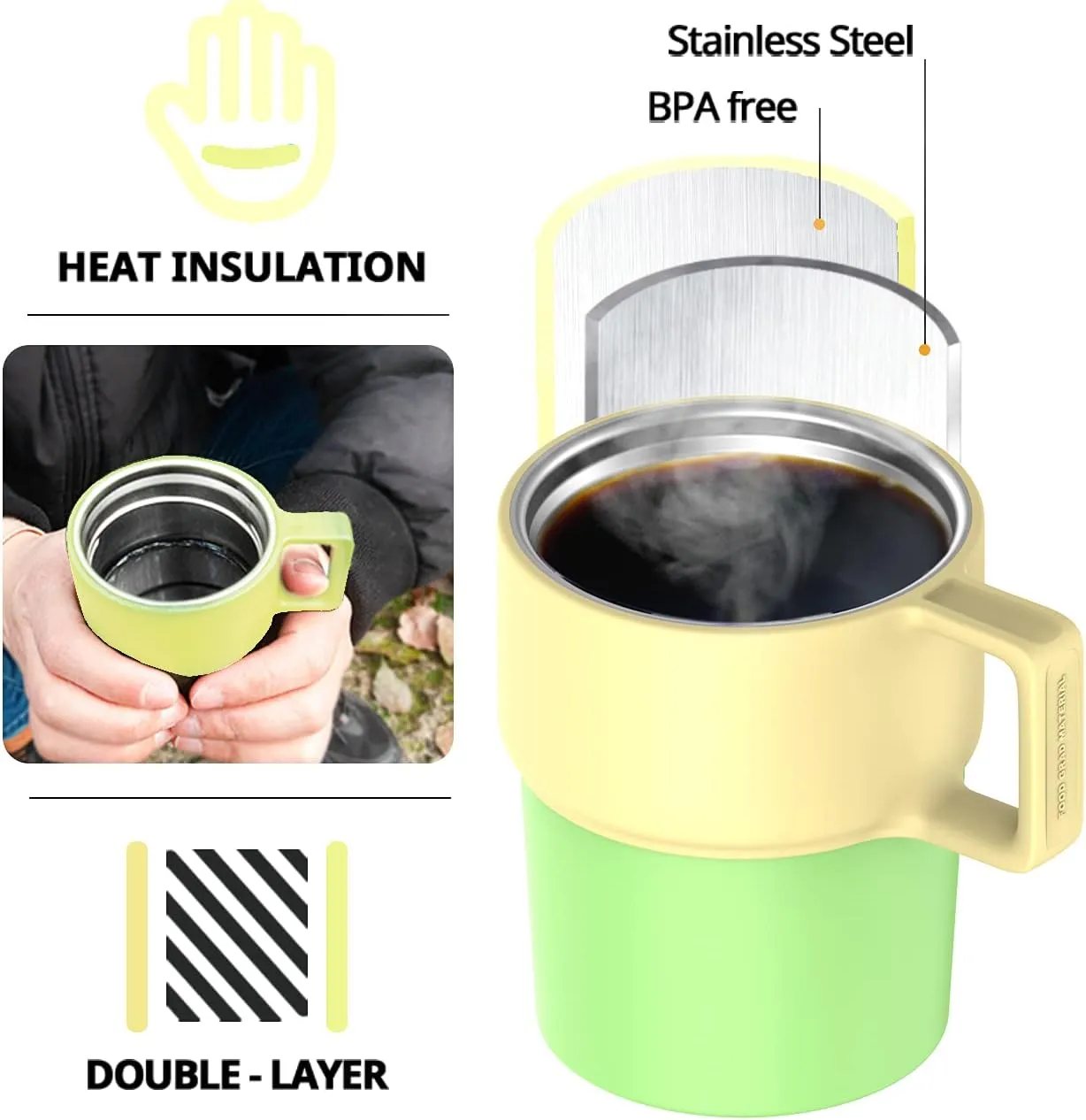 Insulated Stainless Steel Water Bottle with Cup, 21 OZ, Double-Walled Thermal Bottle for Hot & Cold Drinks, Light Green