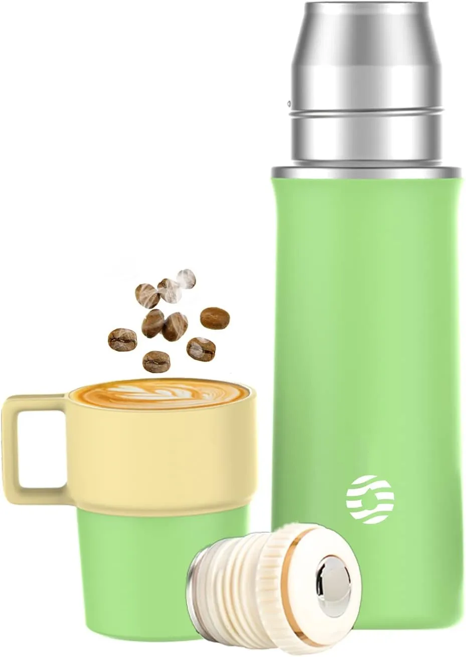 Insulated Stainless Steel Water Bottle with Cup, 21 OZ, Double-Walled Thermal Bottle for Hot & Cold Drinks, Light Green