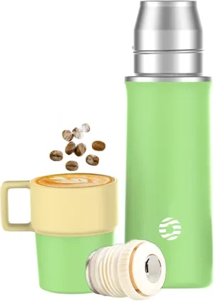 Insulated Stainless Steel Water Bottle with Cup, 21 OZ, Double-Walled Thermal Bottle for Hot & Cold Drinks, Light Green