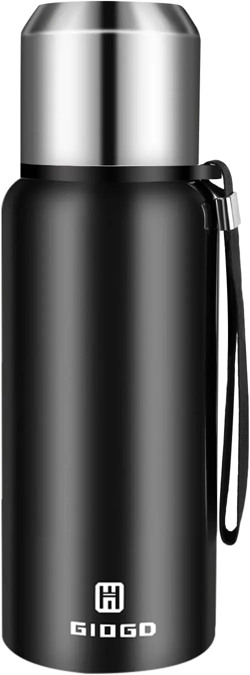 Insulated vacuum Thermo Bottle 500ml/16.9oz with cup Stainless steel coffee bottles for hot and cold drink water flask.(Black,500ml)