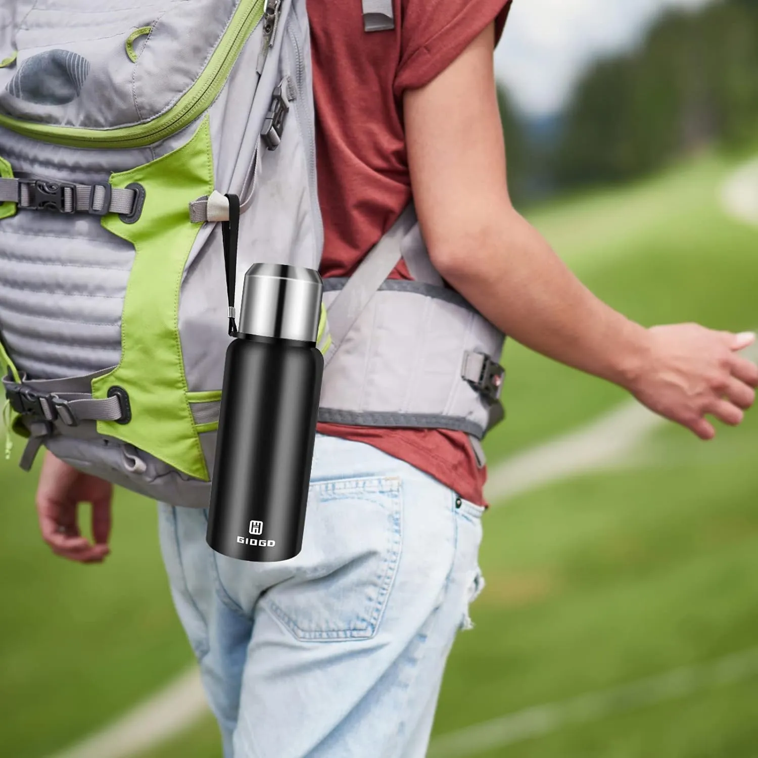 Insulated vacuum Thermo Bottle 500ml/16.9oz with cup Stainless steel coffee bottles for hot and cold drink water flask.(Black,500ml)