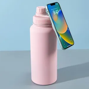 Insulated Water Bottle with Magnetic Phone Handle! Introducing the Hydration Buddy (Pink)