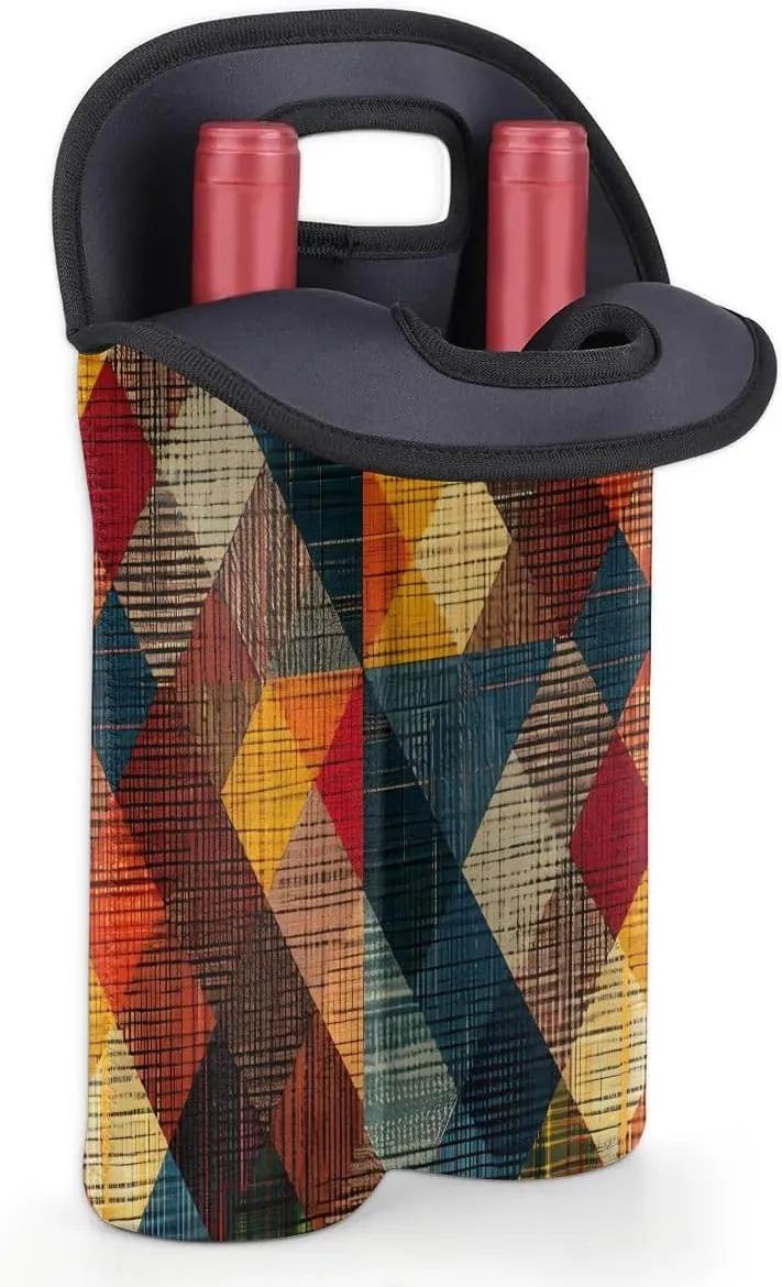 Insulated Wine Bag Radiant Texture Printing Neoprene 2-Bottle Wine Tote Bag Stylish Wine Gift Bag for Wine Lovers Portable Wine Bottle Travel Protector Bags for Picnics Parties Camping
