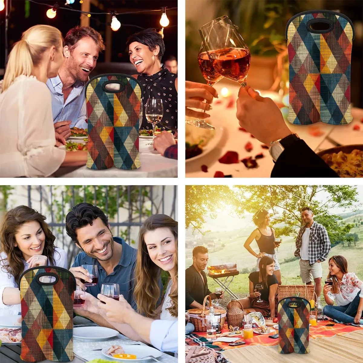 Insulated Wine Bag Radiant Texture Printing Neoprene 2-Bottle Wine Tote Bag Stylish Wine Gift Bag for Wine Lovers Portable Wine Bottle Travel Protector Bags for Picnics Parties Camping