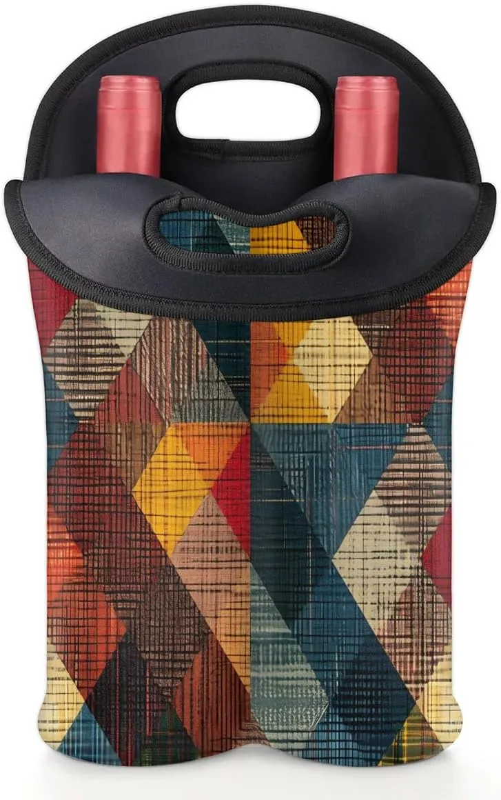 Insulated Wine Bag Radiant Texture Printing Neoprene 2-Bottle Wine Tote Bag Stylish Wine Gift Bag for Wine Lovers Portable Wine Bottle Travel Protector Bags for Picnics Parties Camping