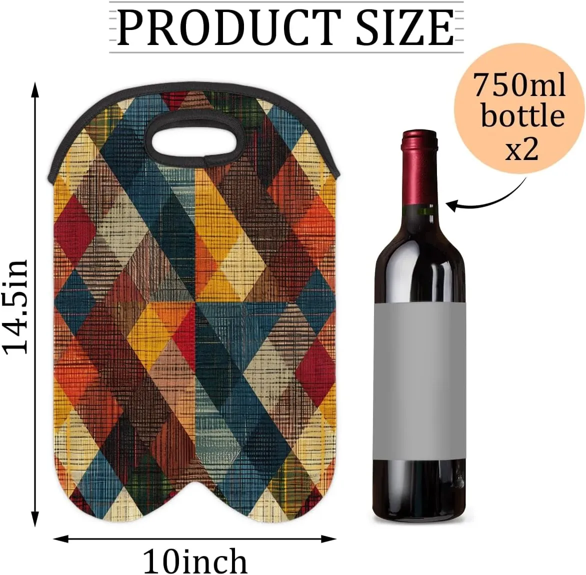 Insulated Wine Bag Radiant Texture Printing Neoprene 2-Bottle Wine Tote Bag Stylish Wine Gift Bag for Wine Lovers Portable Wine Bottle Travel Protector Bags for Picnics Parties Camping