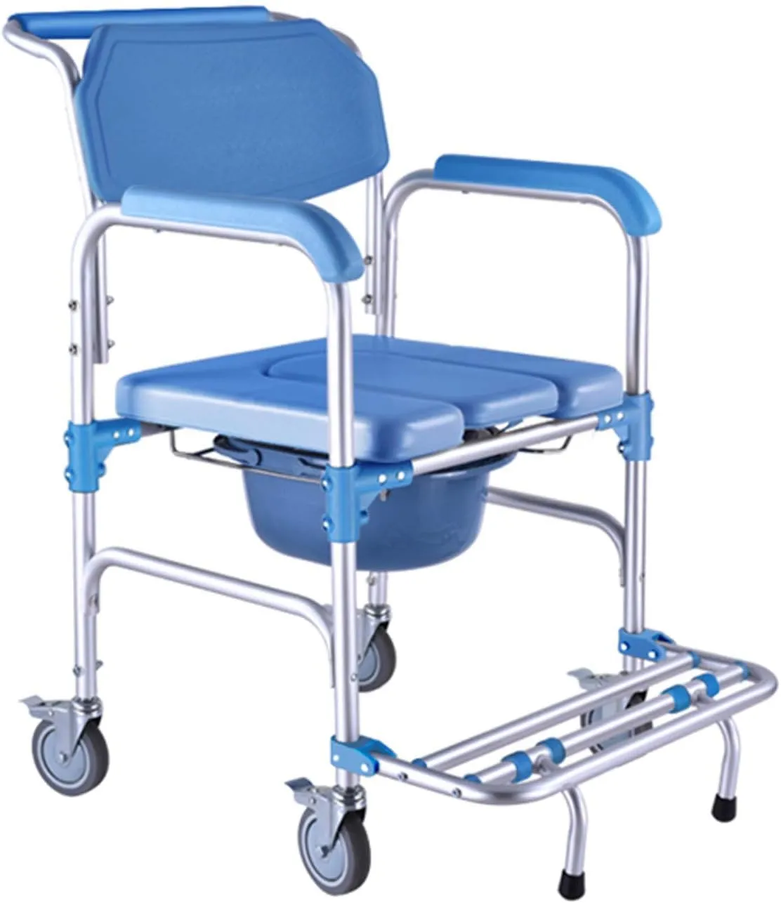 IOCCIOBB Wheeled Shower Commode Chair | with Backrest and Armrests | for Bedside Bathroom Use, Mobile Bedside Commode, Sit & Bathe Easy Transfer