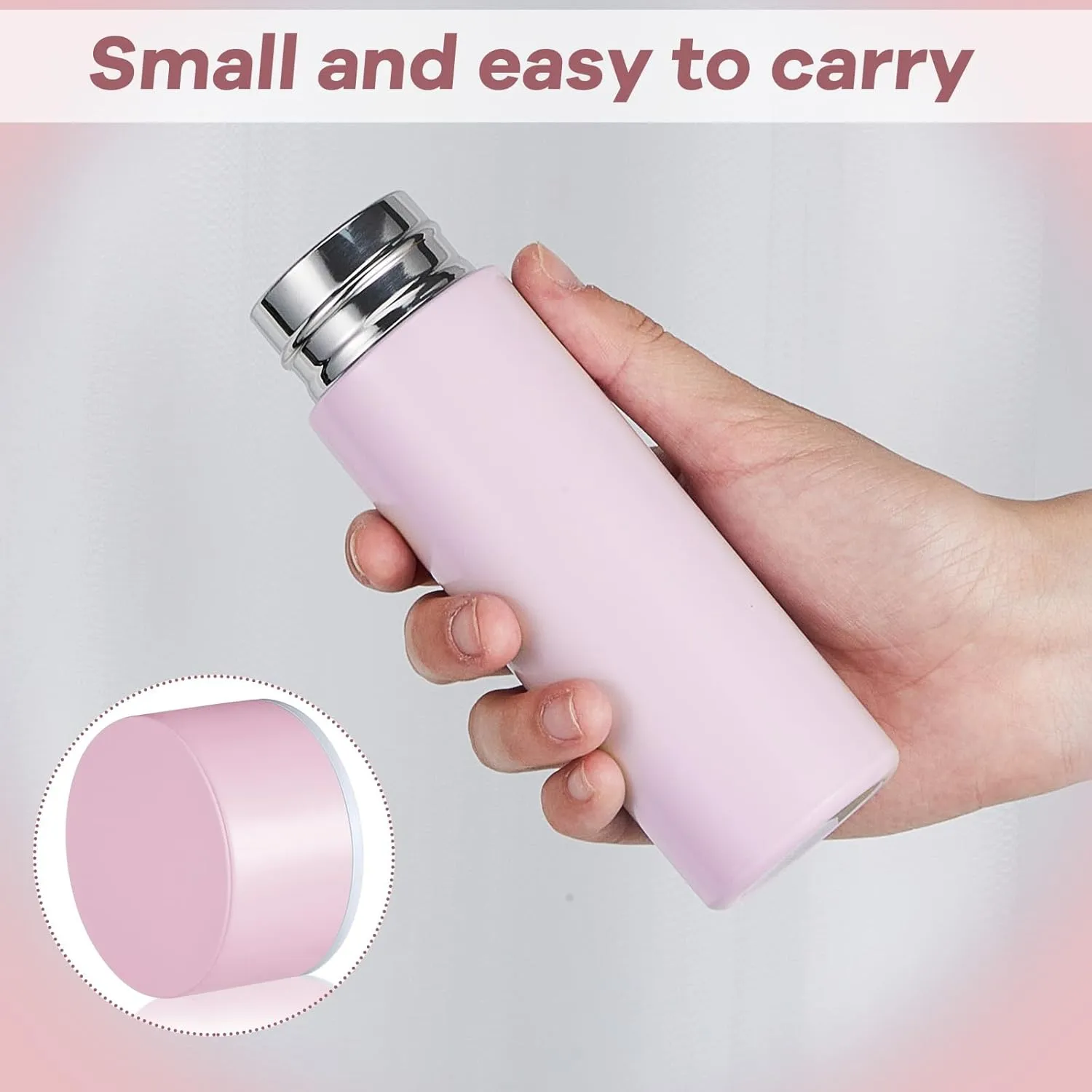 Irenare 5oz Mini Water Bottle Mini Insulated Stainless Steel Bottle Purse Water Bottle Cute Leak Proof Flask Keeps Drink Cold and Hot for Purse Women(White, Pink, Purple, Blue,4 Pieces)