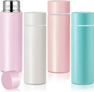 Irenare 5oz Mini Water Bottle Mini Insulated Stainless Steel Bottle Purse Water Bottle Cute Leak Proof Flask Keeps Drink Cold and Hot for Purse Women(White, Pink, Purple, Blue,4 Pieces)