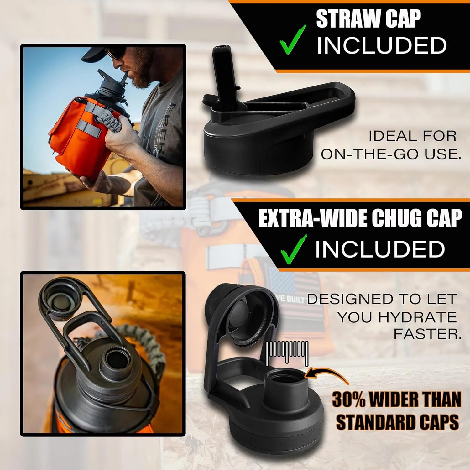 Iron Infidel Workforce Water Bottle - 64 oz Insulated Stainless Steel | Half Gallon Vacuum Water Jug | Paracord Handle, Removable Sleeve | Large Thermal Flask | Hiking, Camping, Workouts (Orange)