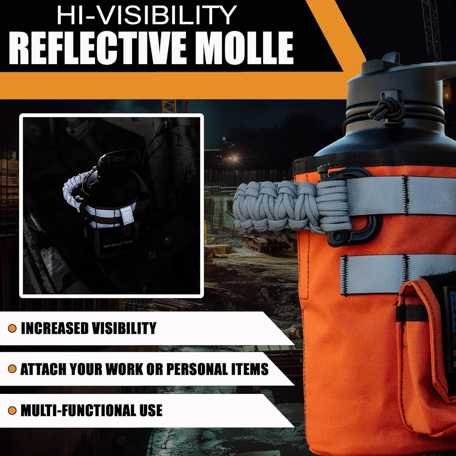 Iron Infidel Workforce Water Bottle - 64 oz Insulated Stainless Steel | Half Gallon Vacuum Water Jug | Paracord Handle, Removable Sleeve | Large Thermal Flask | Hiking, Camping, Workouts (Orange)