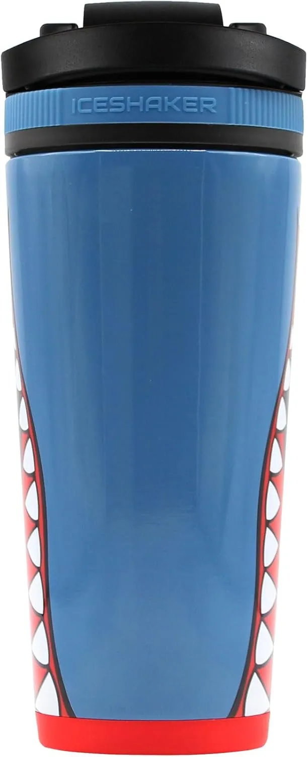 IS ICESHAKER Ice Shaker 26oz Insulated Protein Shaker Bottle, WWII Warhawk Blue Bomber, Insulated Gym Water Bottle, As Seen on Shark Tank, Blue Bomber