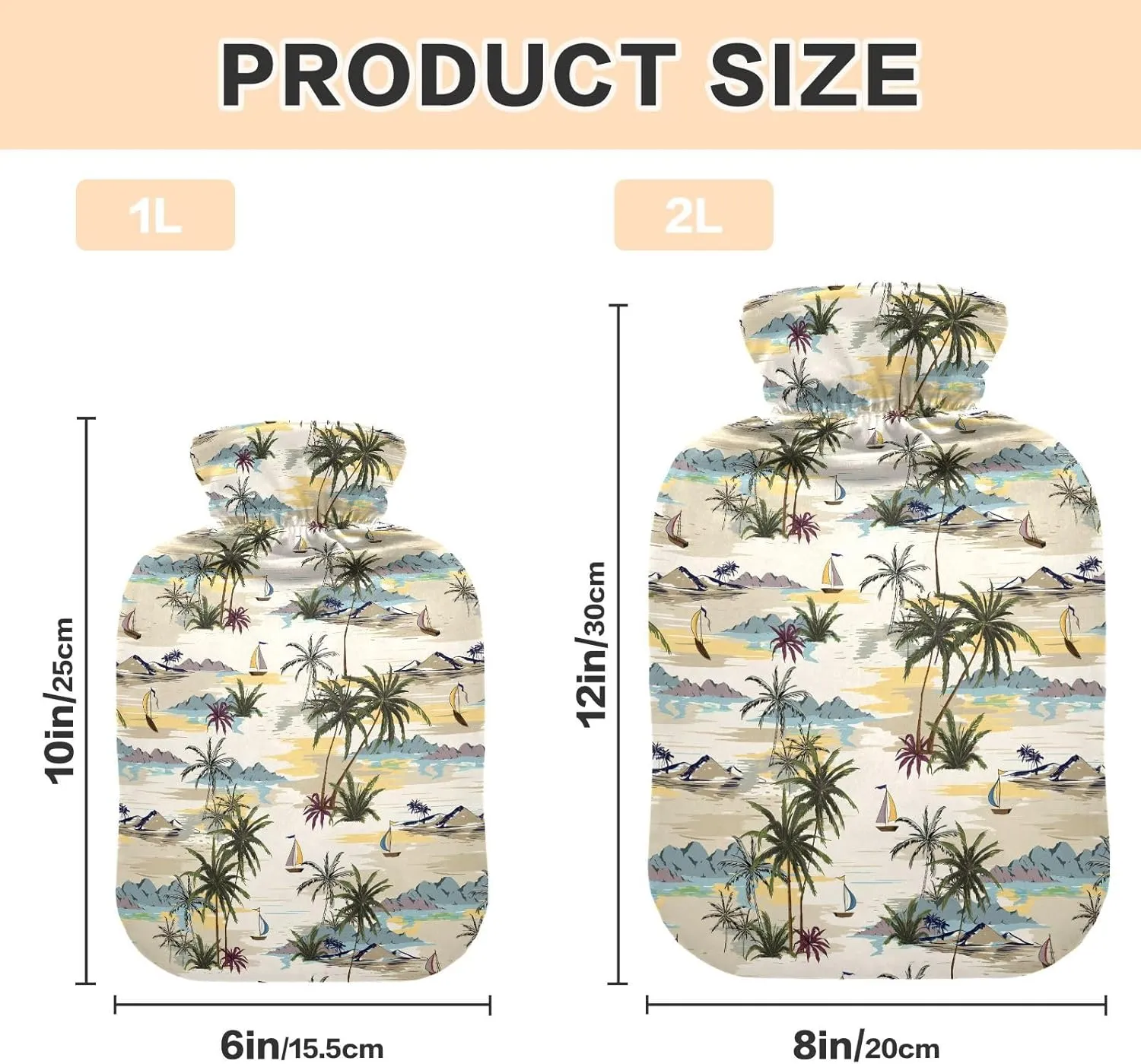 Island Beige Hot Water Bottle with Cover, 1 Liters Hot Water Bag for Menstrual Cramps, Neck and Shoulder Pain Relief, Hot and Cold Compress
