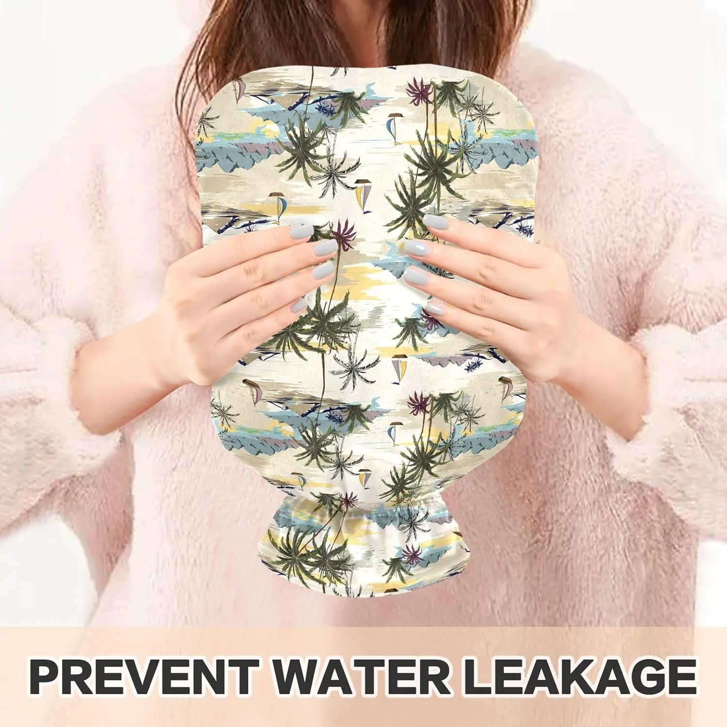 Island Beige Hot Water Bottle with Cover, 1 Liters Hot Water Bag for Menstrual Cramps, Neck and Shoulder Pain Relief, Hot and Cold Compress