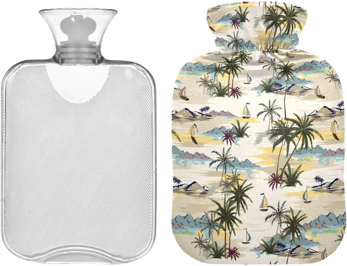 Island Beige Hot Water Bottle with Cover, 1 Liters Hot Water Bag for Menstrual Cramps, Neck and Shoulder Pain Relief, Hot and Cold Compress