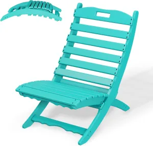 IVY&LANE Portable Xavier-Chair | Folding-Adirondack-Chairs | Wave | HDPE Plastic | Aqua | All-Weather Resistant | for Outdoor Fire-Pit Patio Lawn Beach Poolside