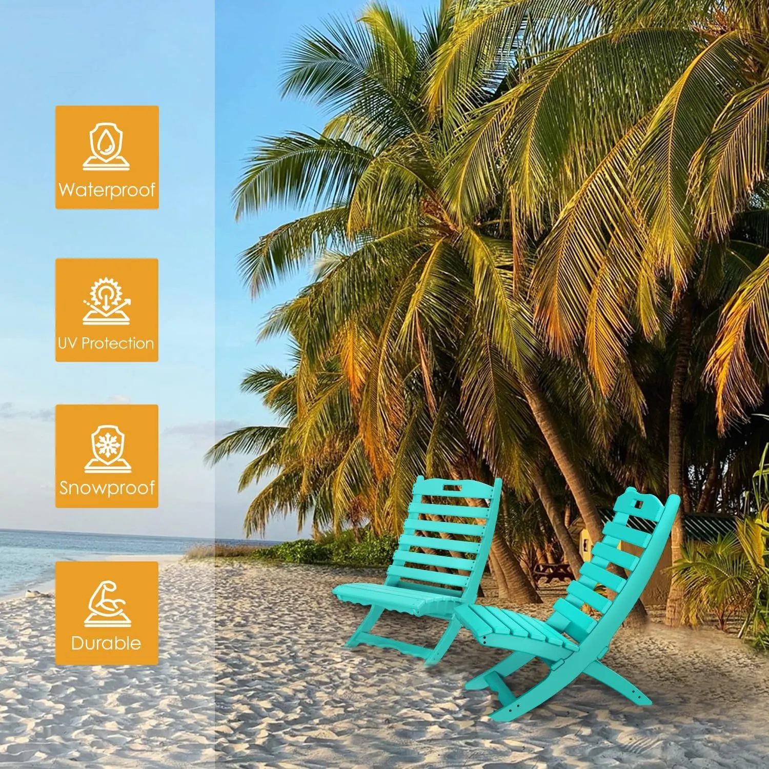 IVY&LANE Portable Xavier-Chair | Folding-Adirondack-Chairs | Wave | HDPE Plastic | Aqua | All-Weather Resistant | for Outdoor Fire-Pit Patio Lawn Beach Poolside