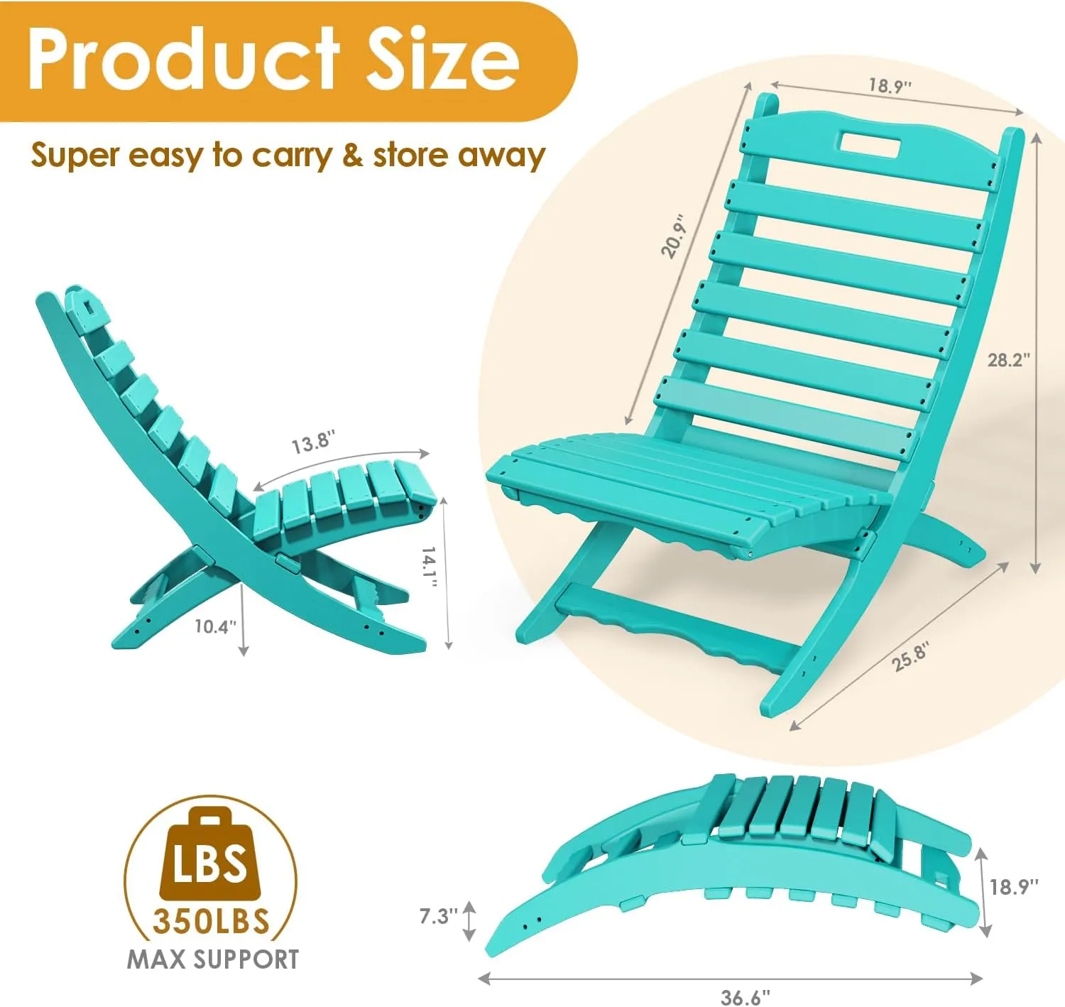 IVY&LANE Portable Xavier-Chair | Folding-Adirondack-Chairs | Wave | HDPE Plastic | Aqua | All-Weather Resistant | for Outdoor Fire-Pit Patio Lawn Beach Poolside
