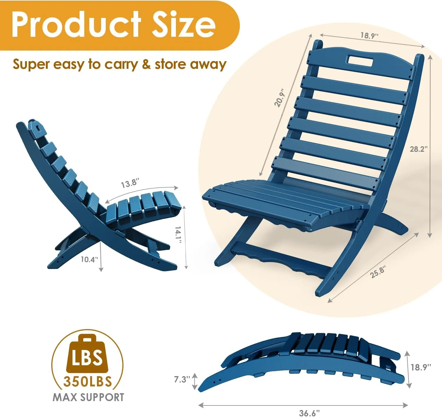 IVY&LANE Portable Xavier-Chair | Folding-Adirondack-Chairs | Wave | HDPE Plastic | Blue | All-Weather Resistant | for Outdoor Fire-Pit Patio Lawn Beach Poolside