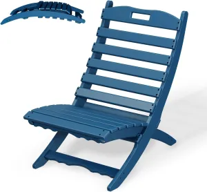 IVY&LANE Portable Xavier-Chair | Folding-Adirondack-Chairs | Wave | HDPE Plastic | Blue | All-Weather Resistant | for Outdoor Fire-Pit Patio Lawn Beach Poolside