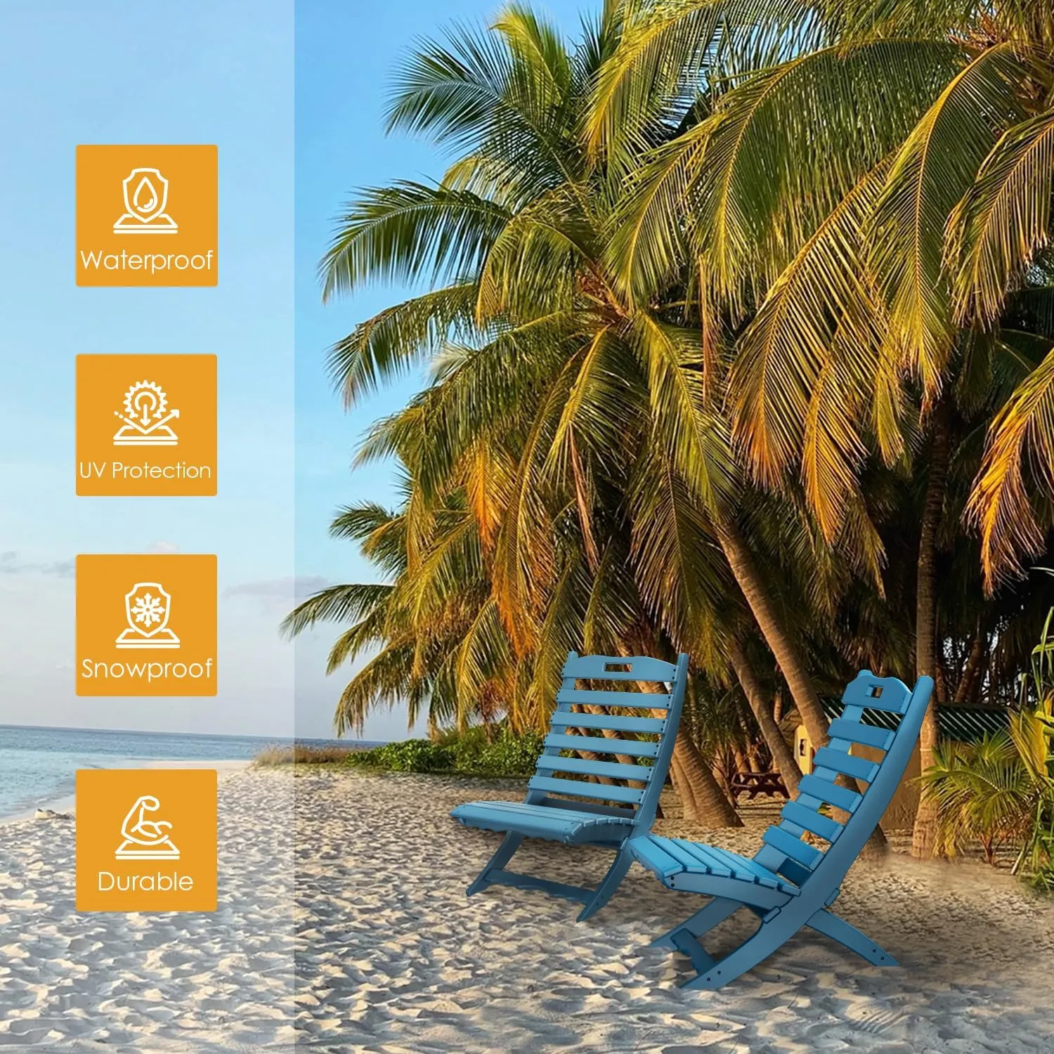 IVY&LANE Portable Xavier-Chair | Folding-Adirondack-Chairs | Wave | HDPE Plastic | Blue | All-Weather Resistant | for Outdoor Fire-Pit Patio Lawn Beach Poolside