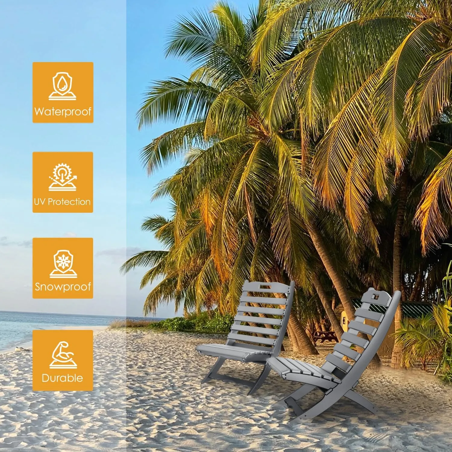 IVY&LANE Portable Xavier-Chair | Folding-Adirondack-Chairs | Wave | HDPE Plastic | Grey | All-Weather Resistant | for Outdoor Fire-Pit Patio Lawn Beach Poolside