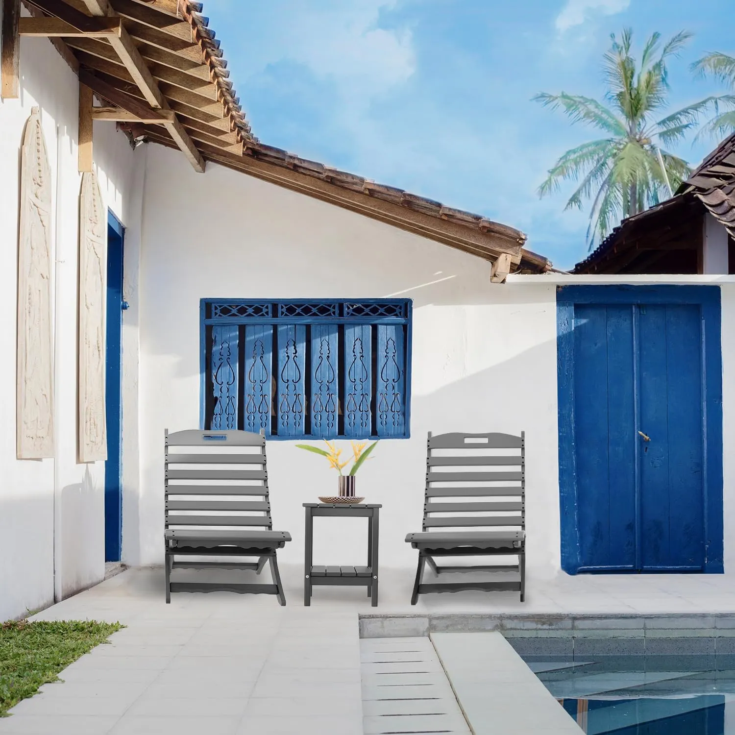 IVY&LANE Portable Xavier-Chair | Folding-Adirondack-Chairs | Wave | HDPE Plastic | Grey | All-Weather Resistant | for Outdoor Fire-Pit Patio Lawn Beach Poolside