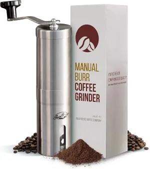 JavaPresse Manual Stainless Steel Coffee Grinder - 18 Adjustable Settings, Portable Conical Burr Grinder for Camping, Travel, Espresso - With Hand Crank