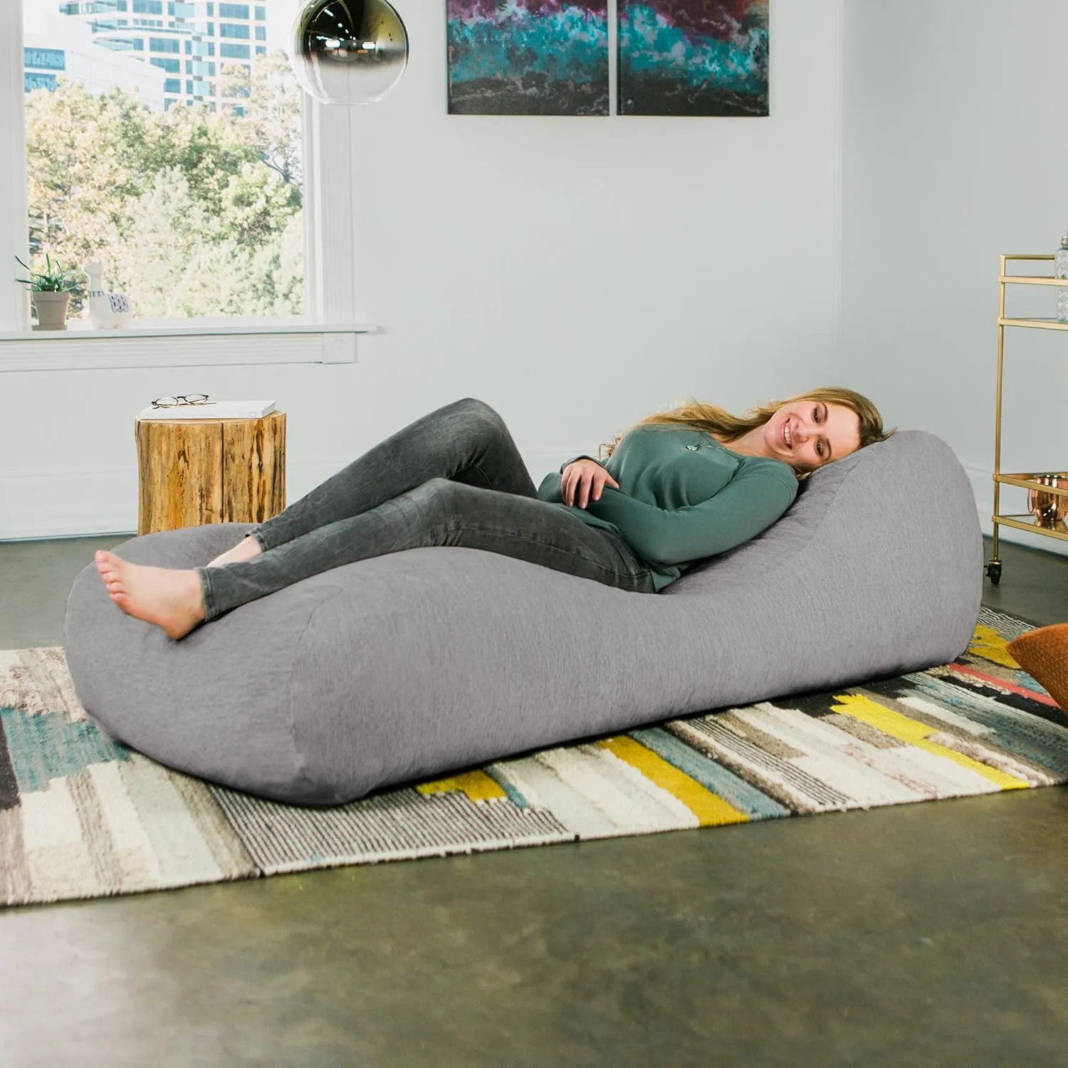 Jaxx Arlo Chaise Lounger Bean Bag Chair - Premium Chenille, Grey