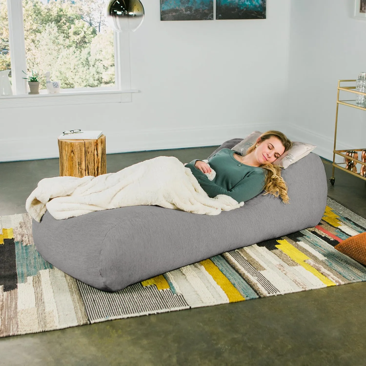 Jaxx Arlo Chaise Lounger Bean Bag Chair - Premium Chenille, Grey