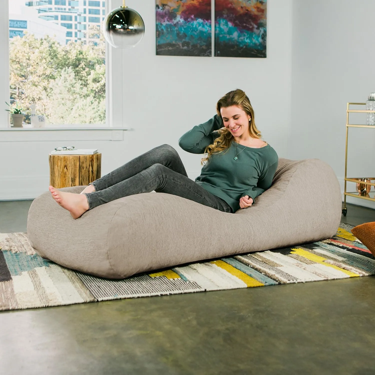 Jaxx Arlo Chaise Lounger Foam Bean Bag Chair - Premium Chenille, Beige