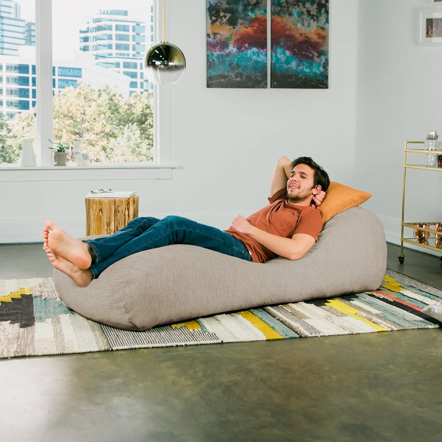 Jaxx Arlo Chaise Lounger Foam Bean Bag Chair - Premium Chenille, Beige