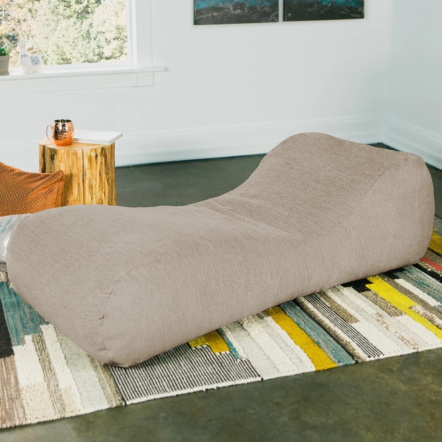 Jaxx Arlo Chaise Lounger Foam Bean Bag Chair - Premium Chenille, Beige