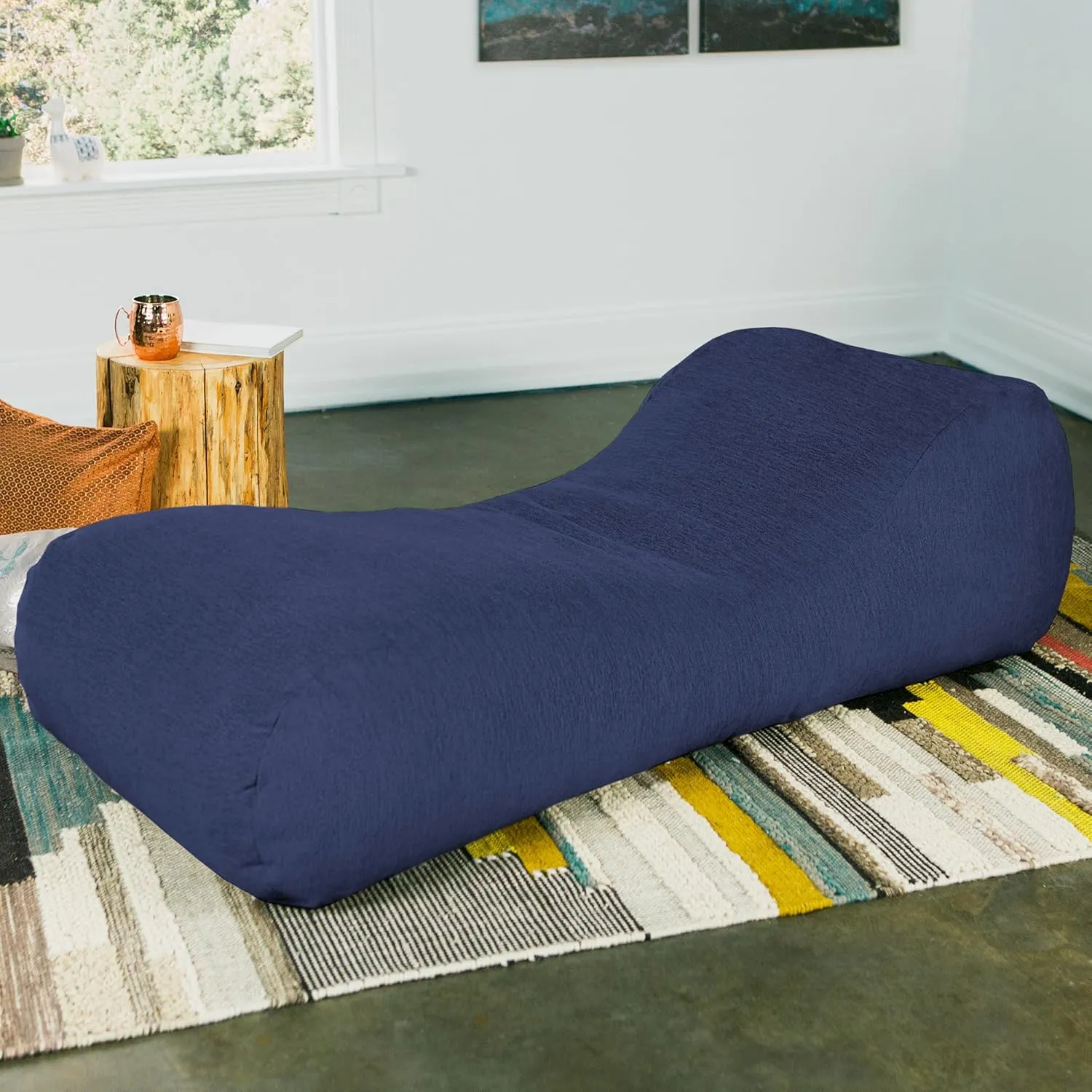 Jaxx Arlo Chaise Lounger Foam Bean Bag Chair - Premium Chenille, Navy
