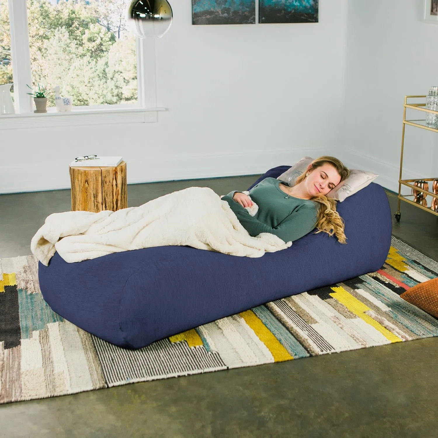 Jaxx Arlo Chaise Lounger Foam Bean Bag Chair - Premium Chenille, Navy