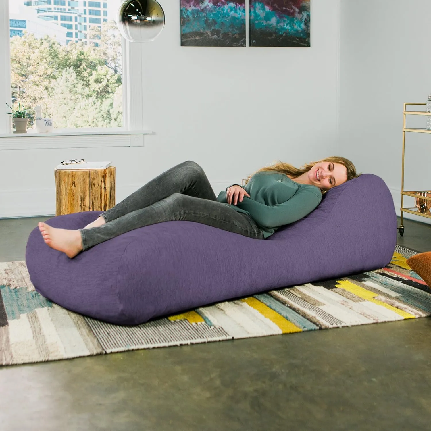 Jaxx Arlo Chaise Lounger Foam Bean Bag Chair - Premium Chenille, Plum
