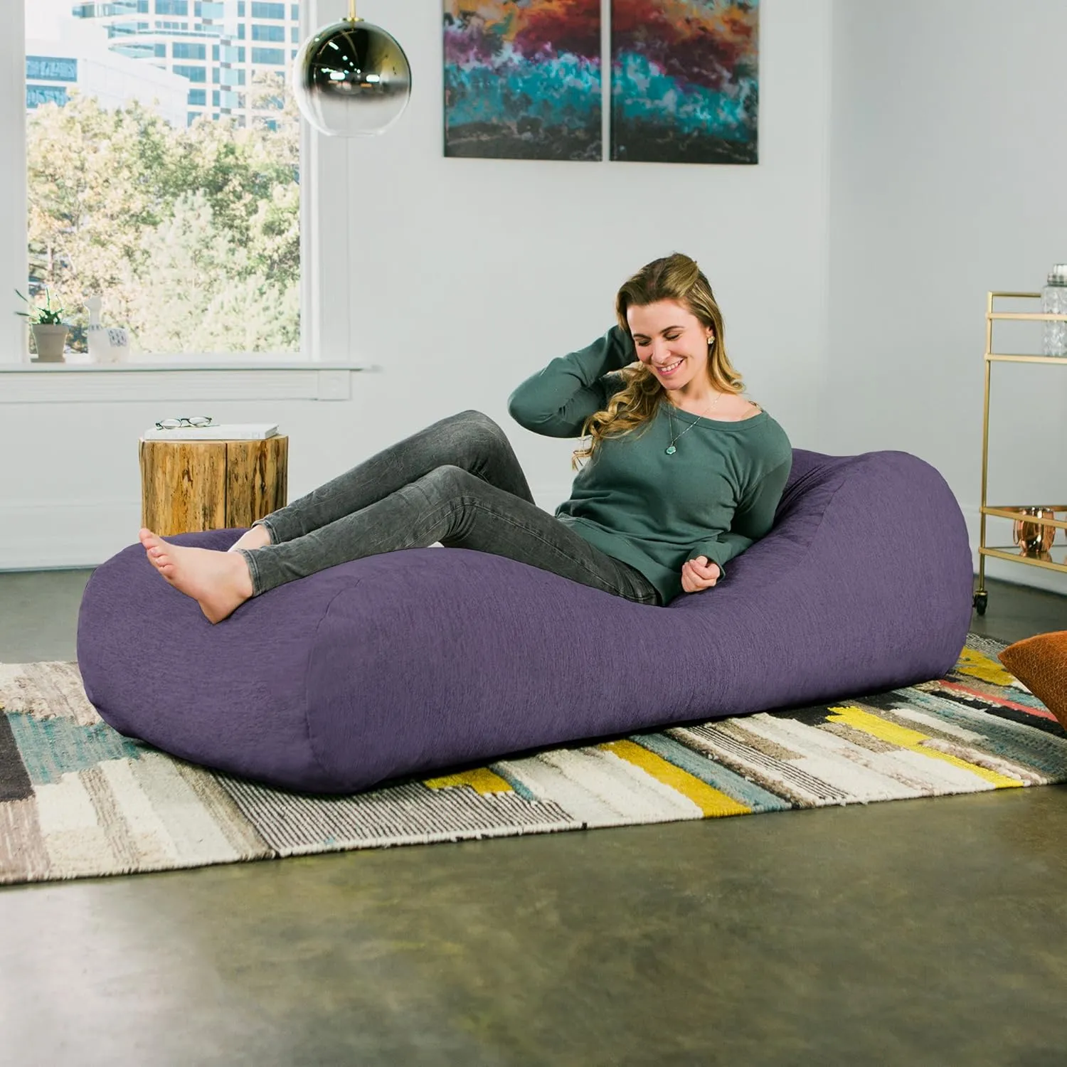 Jaxx Arlo Chaise Lounger Foam Bean Bag Chair - Premium Chenille, Plum