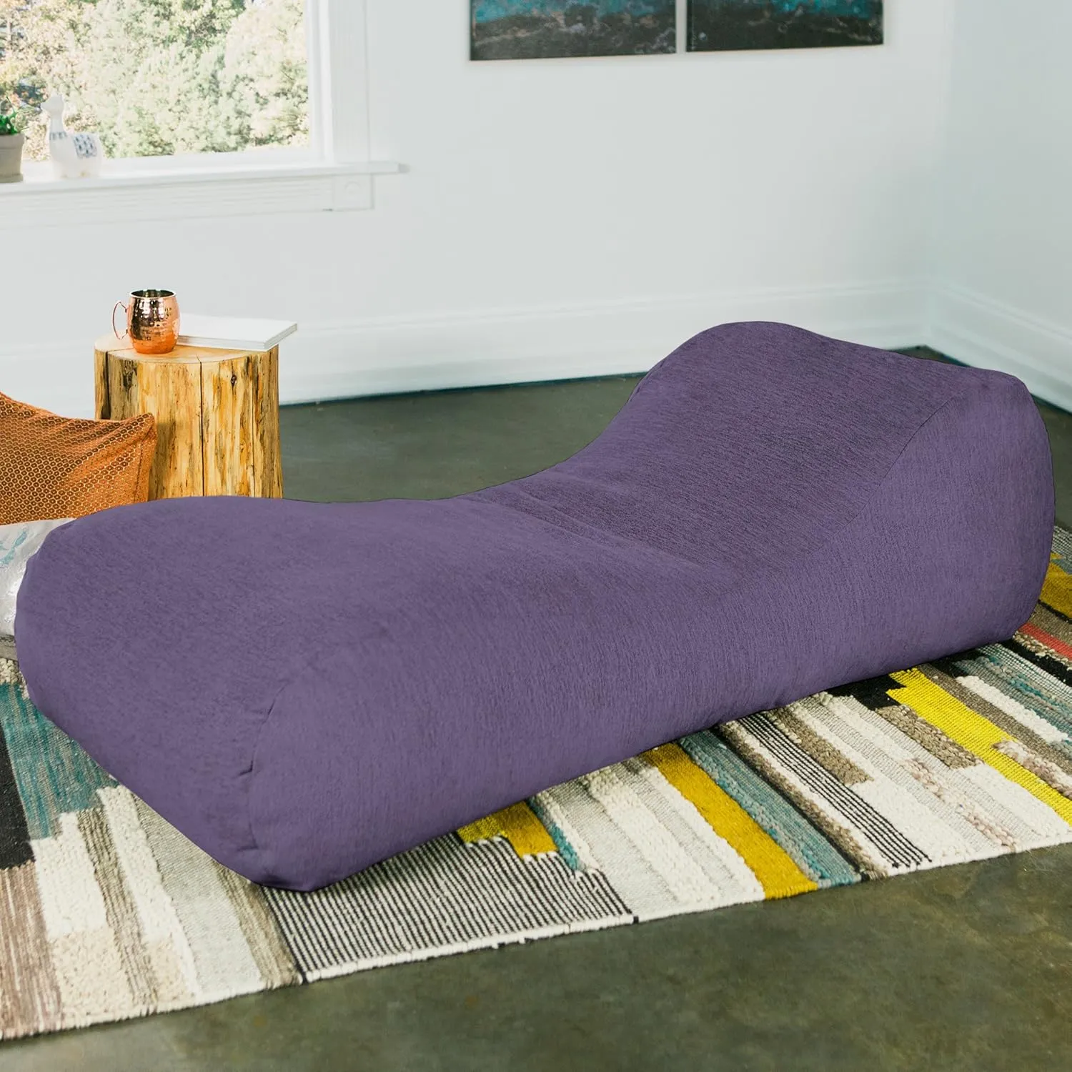 Jaxx Arlo Chaise Lounger Foam Bean Bag Chair - Premium Chenille, Plum
