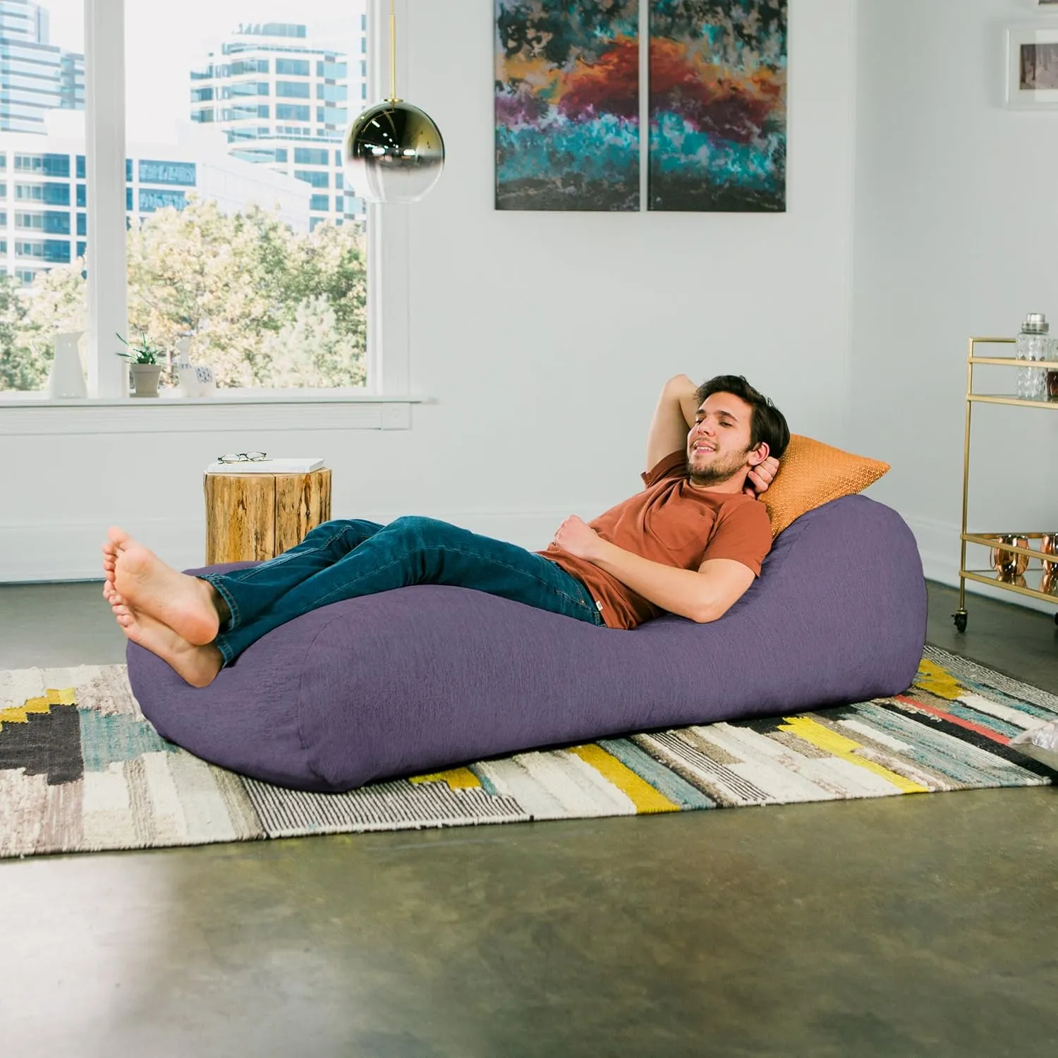 Jaxx Arlo Chaise Lounger Foam Bean Bag Chair - Premium Chenille, Plum