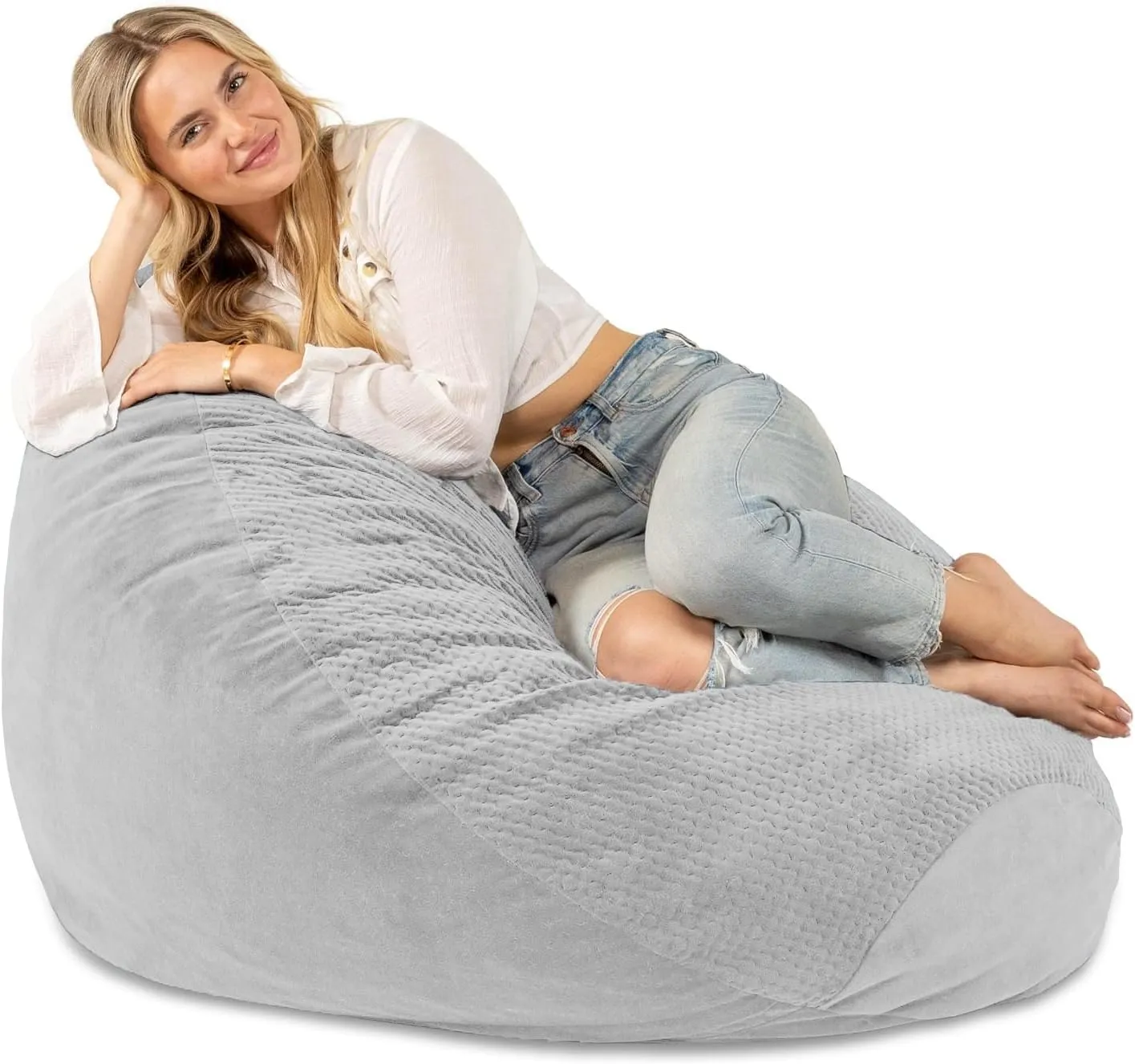 Jaxx Koku - Designer Oval Two-Tone Bean Bag Chair - Quilted Microvelvet, Grey
