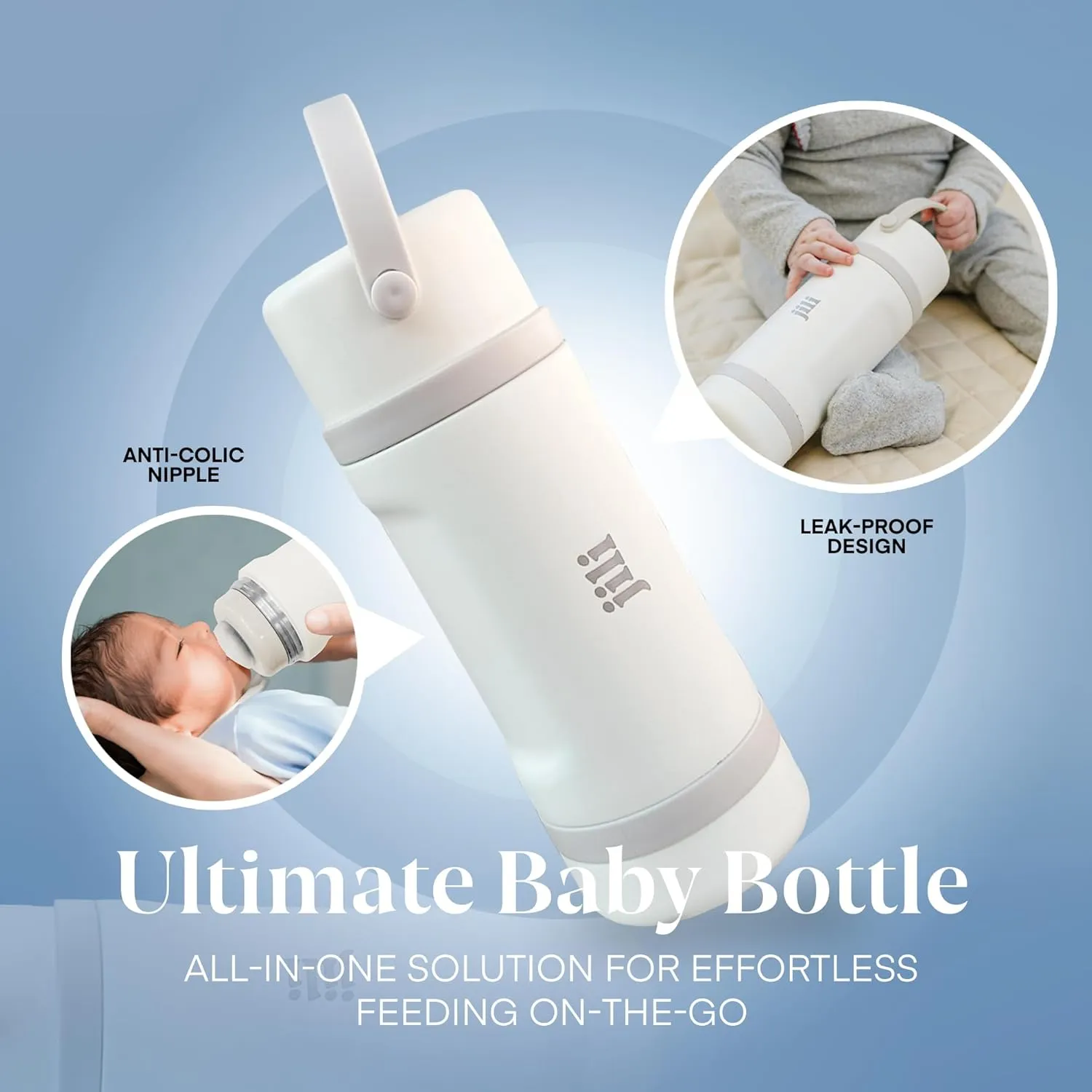Jili All-in-One Baby Bottle, Insulated Stainless Steel Bottle with Formula Container, Anti-Colic Nipple, and Leak-Proof Lid, Baby Essentials for Travel, BPA and Phthalates-Free, Almond, 11 oz.