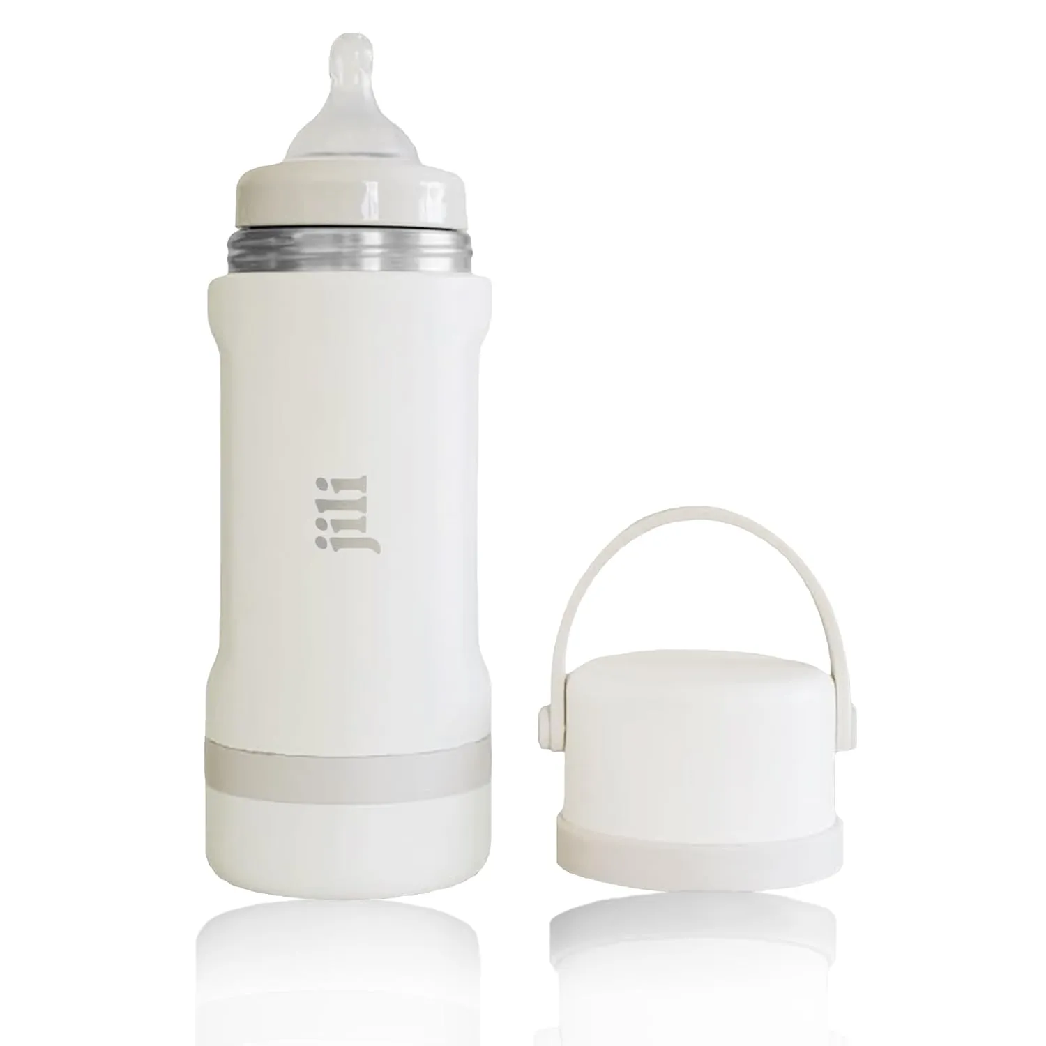 Jili All-in-One Baby Bottle, Insulated Stainless Steel Bottle with Formula Container, Anti-Colic Nipple, and Leak-Proof Lid, Baby Essentials for Travel, BPA and Phthalates-Free, Almond, 11 oz.