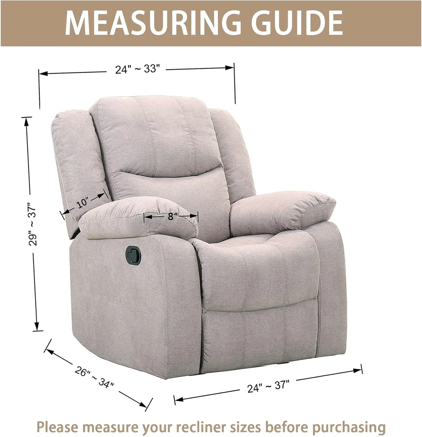JIVINER 4-Piece Recliner Chair Covers Stretch Jacquard Covers for Reclining Chair Recliner Slipcovers for Living Room Soft Recliner Protector with Pocket (Recliner, Ivory)