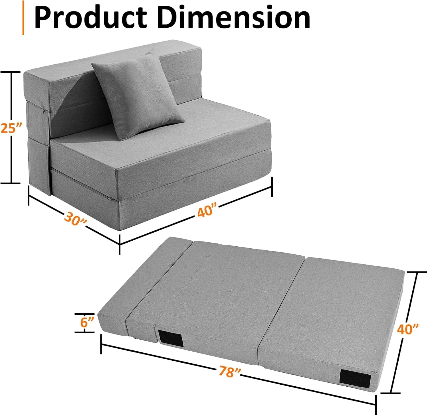 JKMAX Twin Size Folding Sofa Bed - 4 in 1 Futon Couch with Pillow - High Density Memory Foam Futon Chair- Convertible Foldable Mattress with Washable Modern Linen Cover for Living Room (Light Grey)