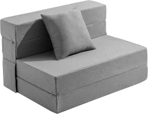 JKMAX Twin Size Folding Sofa Bed - 4 in 1 Futon Couch with Pillow - High Density Memory Foam Futon Chair- Convertible Foldable Mattress with Washable Modern Linen Cover for Living Room (Light Grey)