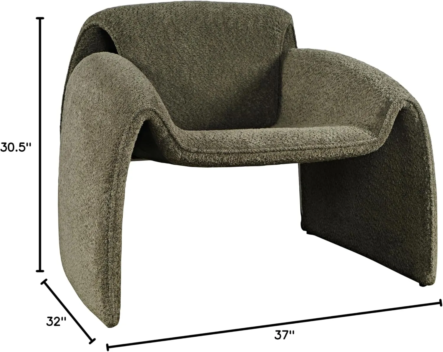 Jofran Dolce Boucle Mid-Century Modern Bent Angle Upholstered Accent Chair,Forest