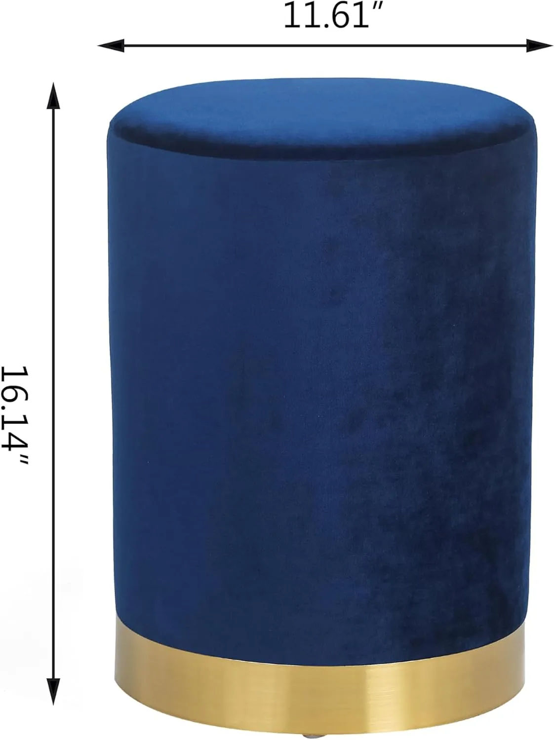 Joveco Round Ottoman, Velvet Footrest Stool with Golden Metal Base, Modern Upholstered Vanity Stool Chair Padded Seat for Living Room Bedroom, Blue