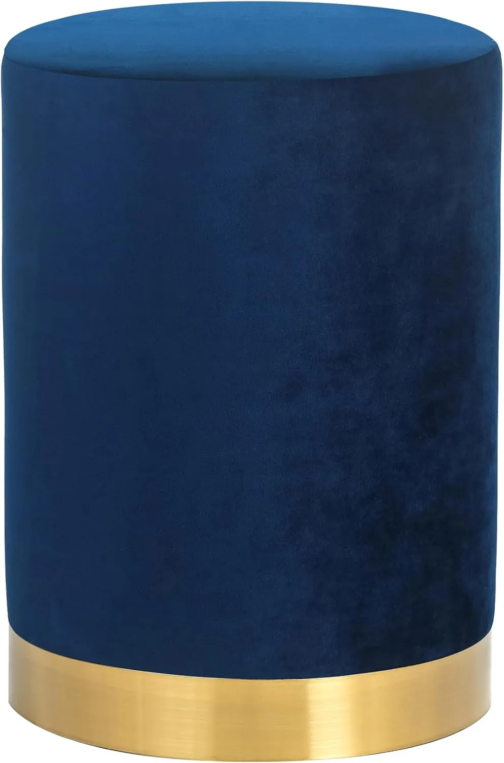 Joveco Round Ottoman, Velvet Footrest Stool with Golden Metal Base, Modern Upholstered Vanity Stool Chair Padded Seat for Living Room Bedroom, Blue