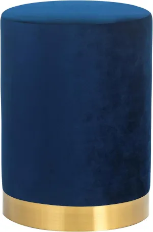 Joveco Round Ottoman, Velvet Footrest Stool with Golden Metal Base, Modern Upholstered Vanity Stool Chair Padded Seat for Living Room Bedroom, Blue