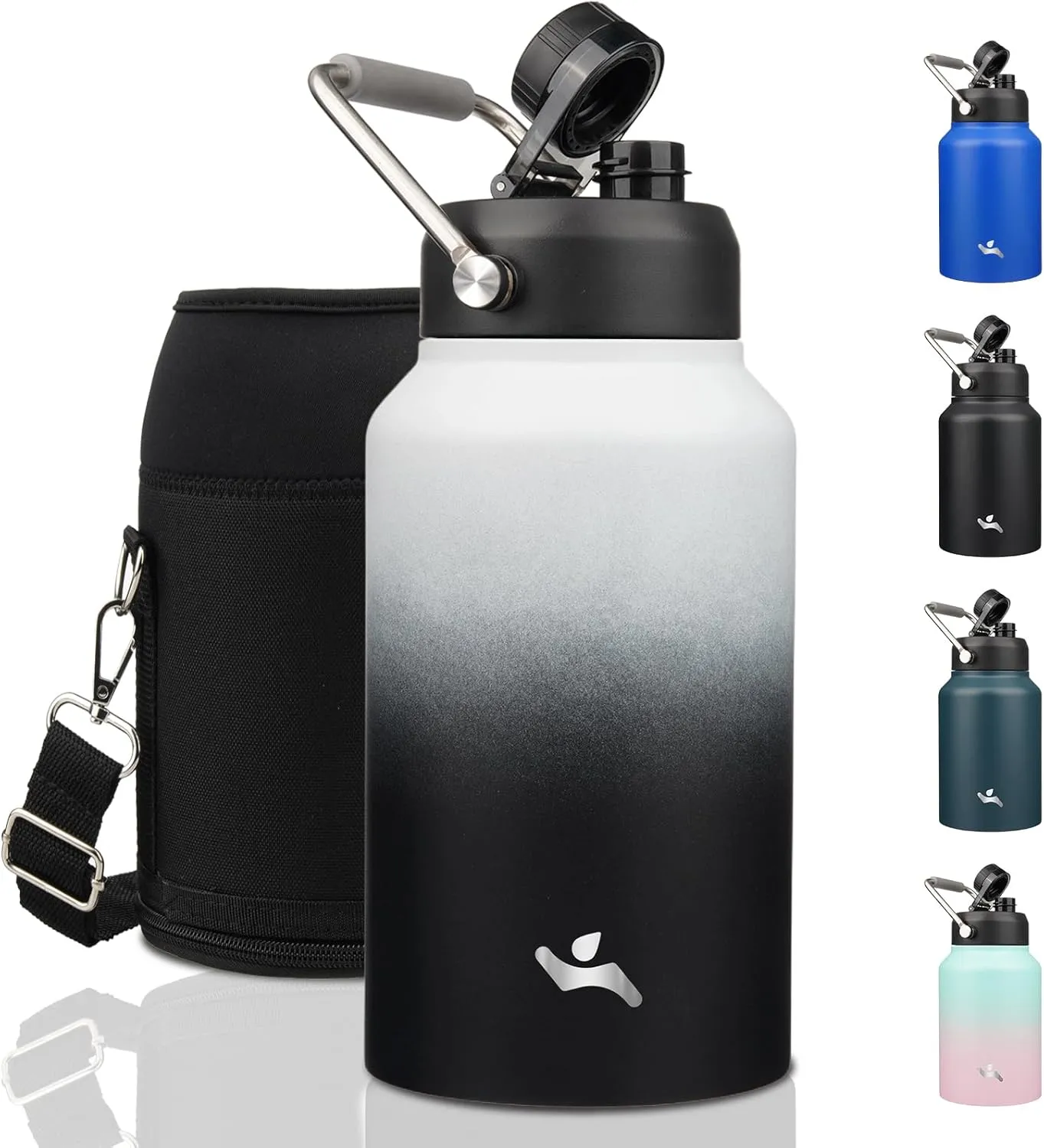 Jug with Handle,87 oz Insulated Water Bottle with Carrying Pouch,Double Wall Vacuum Stainless Steel Metal Bottle,Day Night